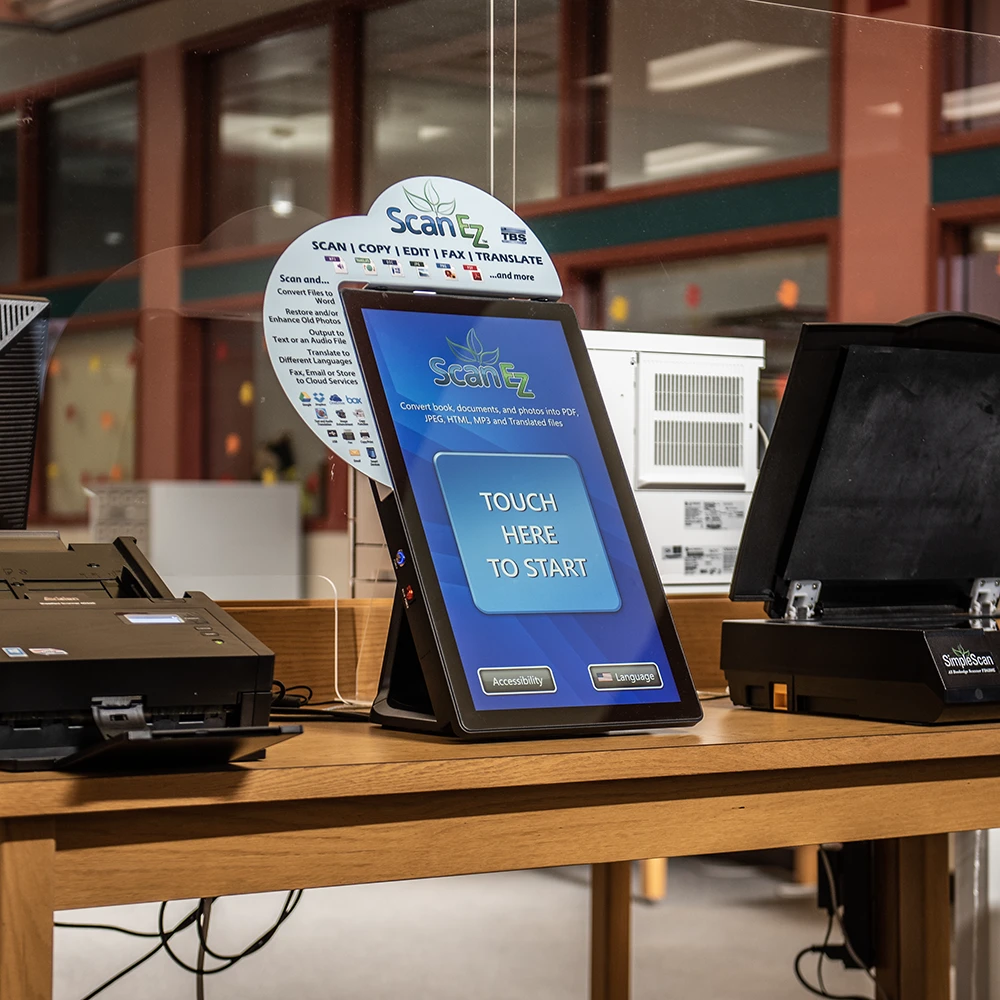 Touch screen used for copy, faxing, & printing at the Flagg-Rochelle Public Library