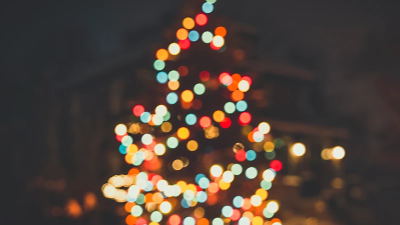 out of focus lit Christmas tree